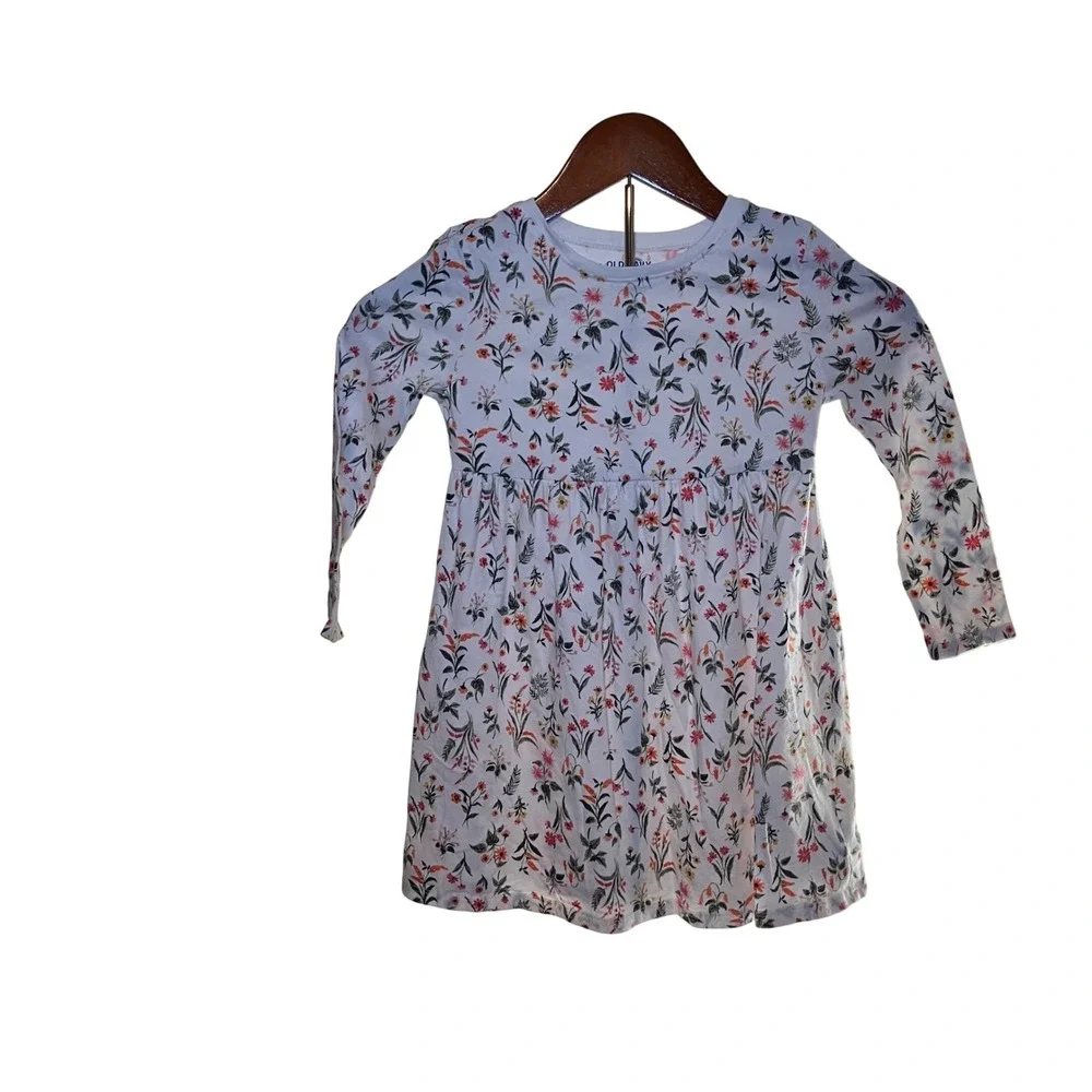 Old Navy Girls Size 5T Floral Long Sleeve Dress White Pink Orange Green Dress